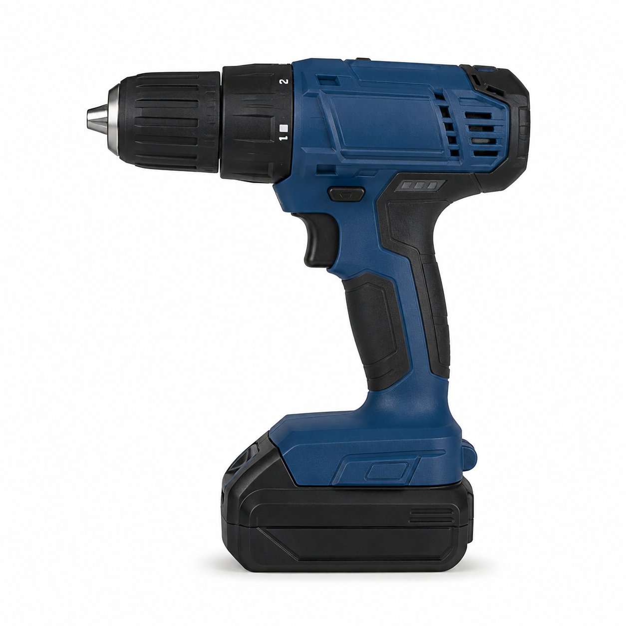 Power drill on plain white background — flat technical photo