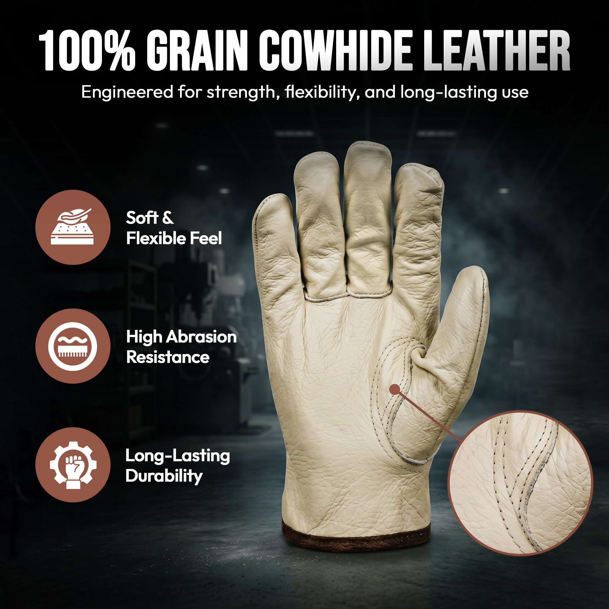 Leather gloves with feature callouts